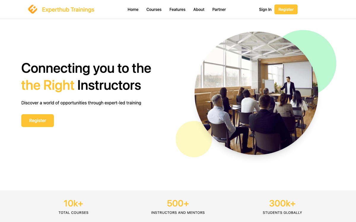Homepage of Experthub Trainings